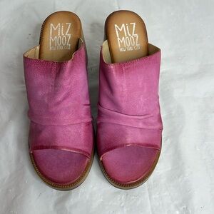 Miz Mooz Leather Heeled Mules Maybelle Fushia New in box